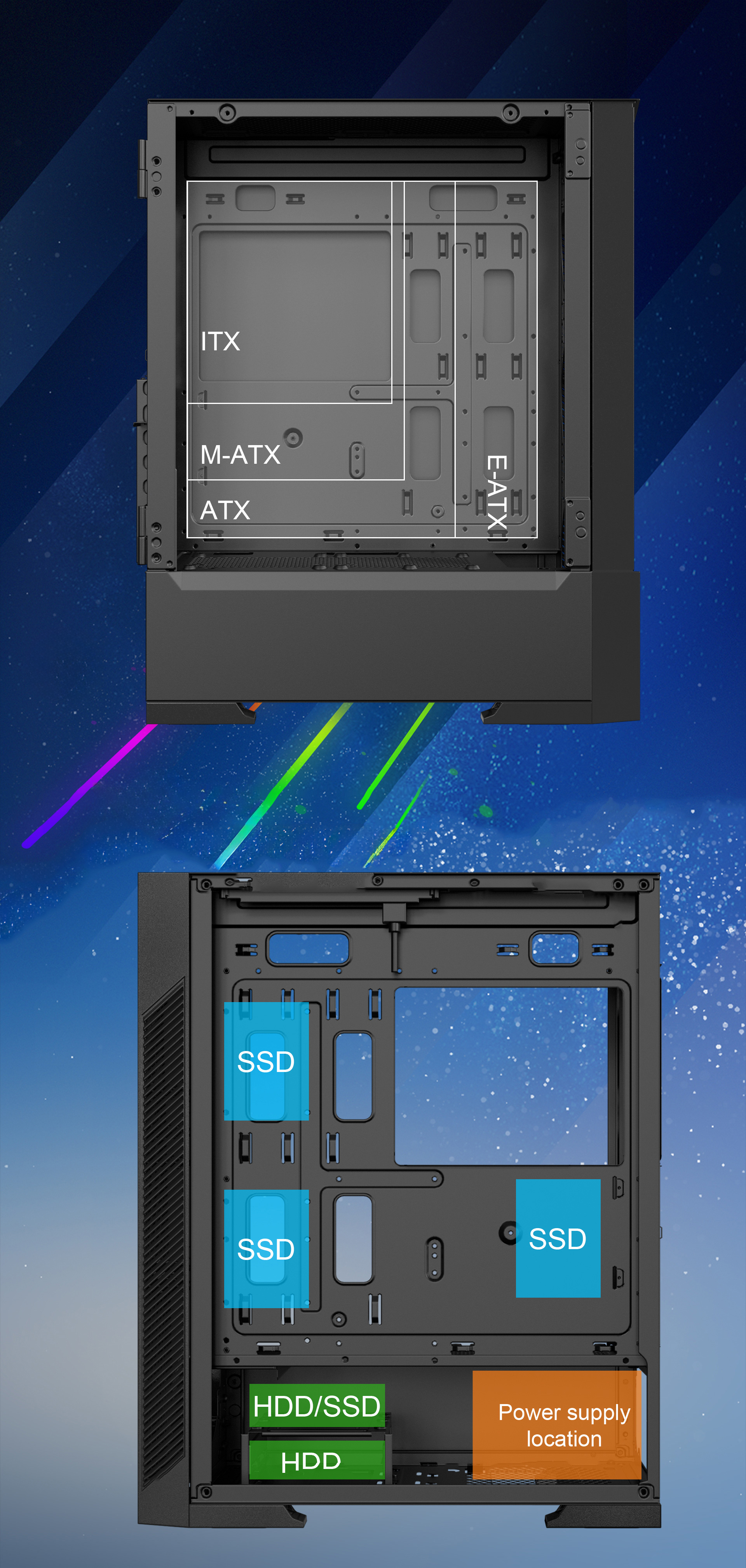 DIYPC Rainbow-Flash-F1 ATX Mid Tower Computer Case